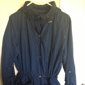 Style & co hooded pop collar rain jacket tie waist